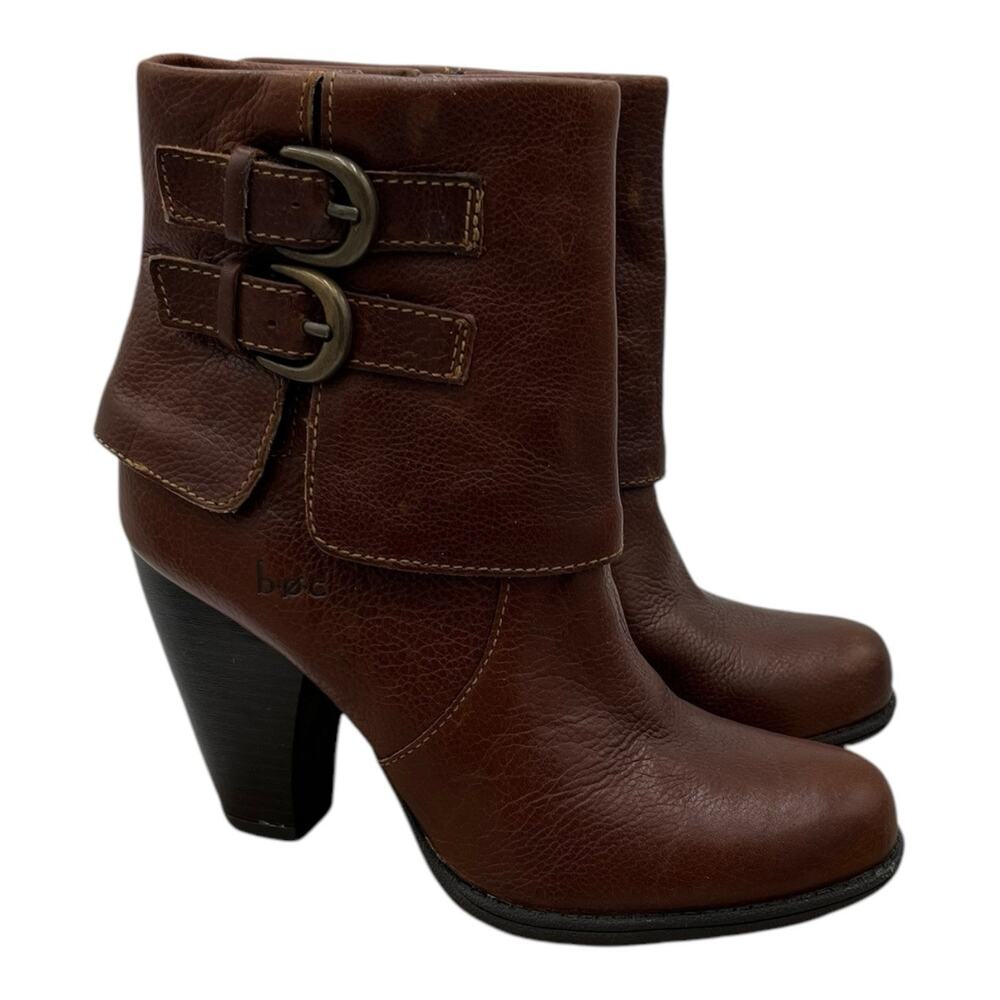 BOC Brown Leatherโ Womens Zip Ankle Boot with Buckle Accents Size 7.0 BC6666